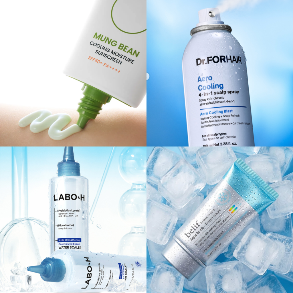 Beplain Mungbean, Dr.FORHAIR Aero Cooling Scalp Spray, Labo-H Cooling & No Sebum Water Scaler, Belif Aqua Bomb Frozen Cream