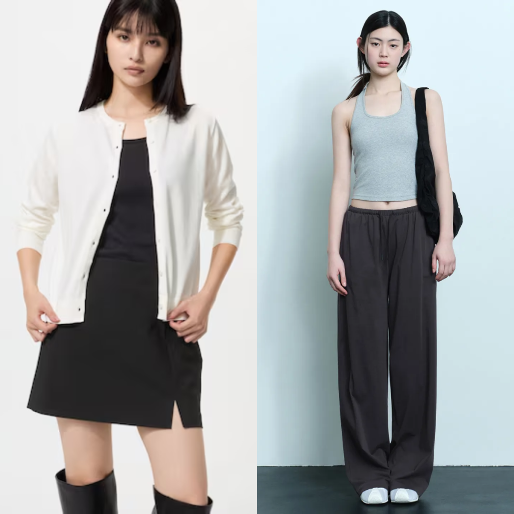 Two models wearing UV protectant cardigan and cooling pants
