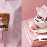 A collage of SUPER MATCHA's Super Bori drink and sachet