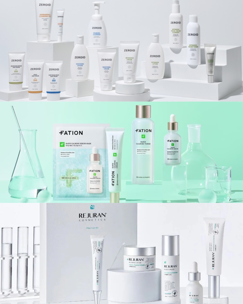 Collage of zeroid, fation, and rejuran cosmetics