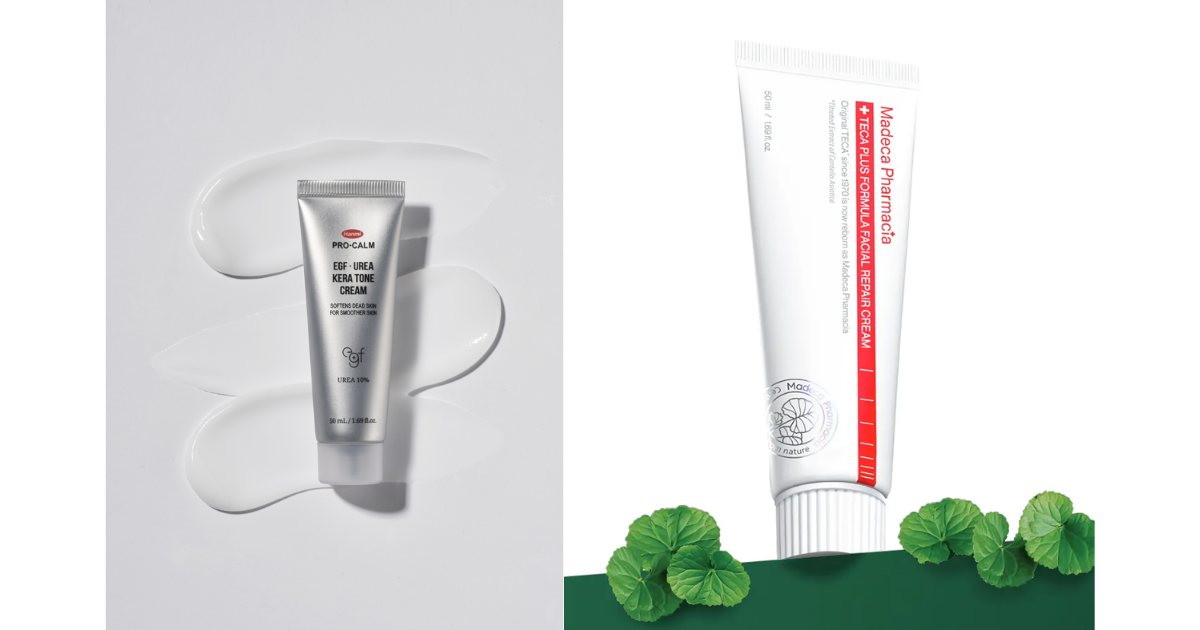 PRO-CALM's and EGF Urea Kera Tone Cream and Madeca Pharmacia's TECA Plus Facial Repair Cream