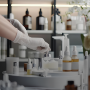 A lab technician that's making skincare products