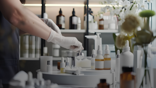 A lab technician that's making skincare products