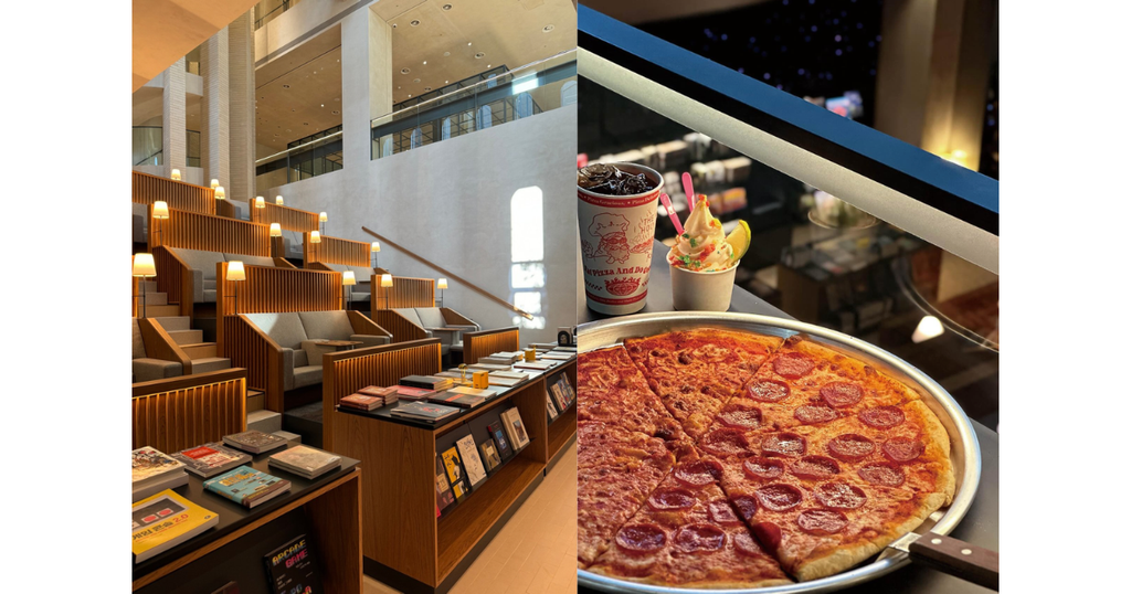 A collage inside Graphic by Daishin, a reading space that serves pizza and ice cream in Songpa District of Seoul