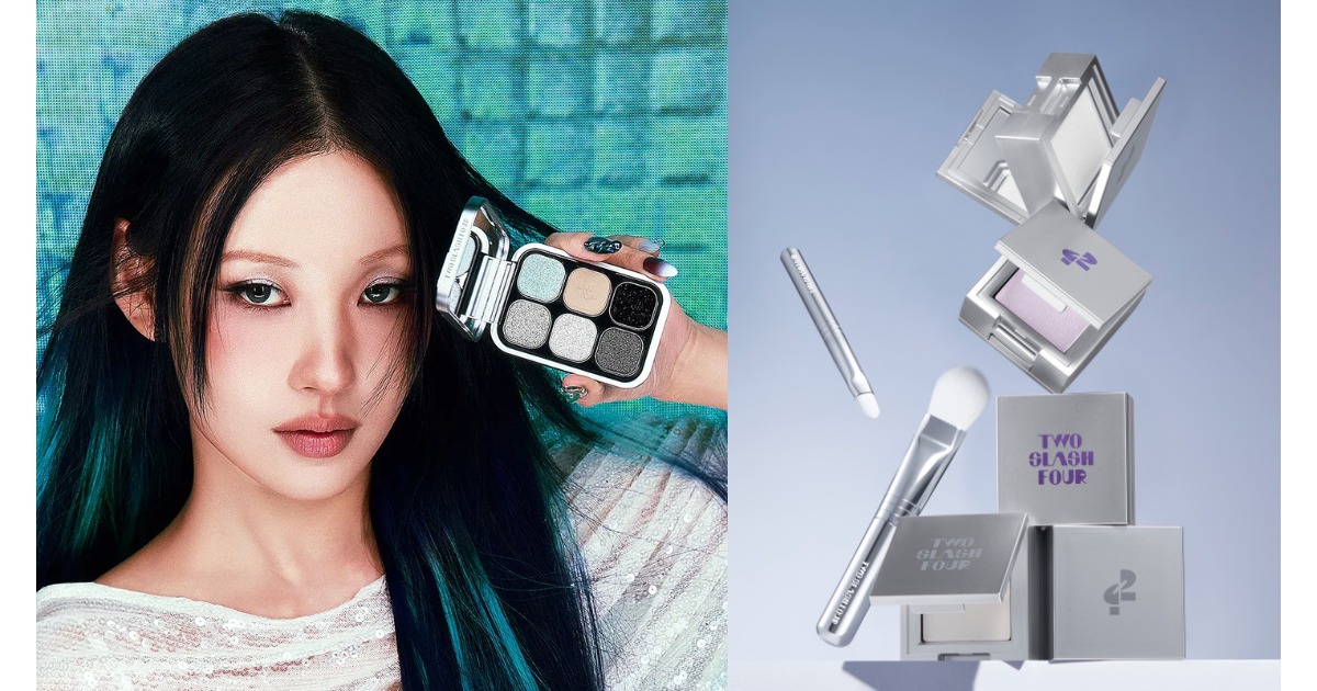 A collage of Risabae, the founder of Two Slash Four and her products.
